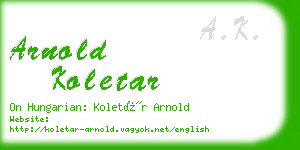 arnold koletar business card